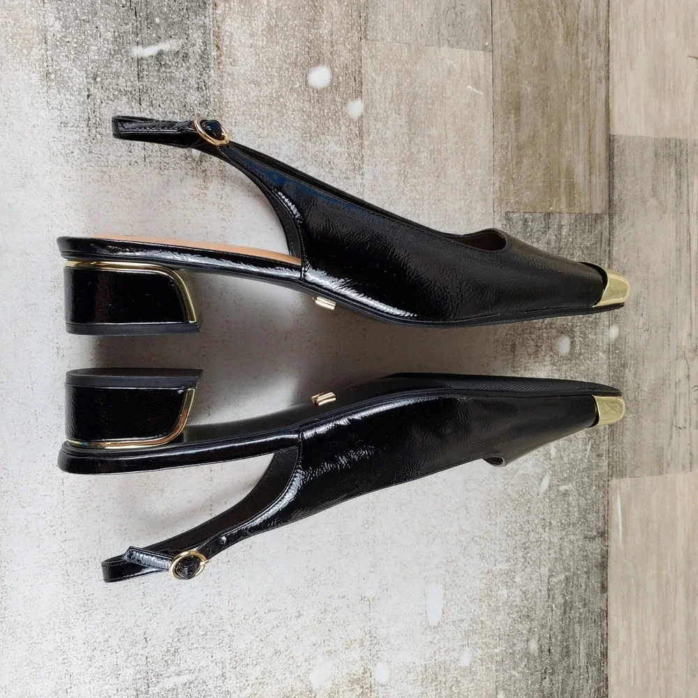 Ninety Union Empress Womens Pump Sz 13 Black Patent Leather Block Heel Slingback